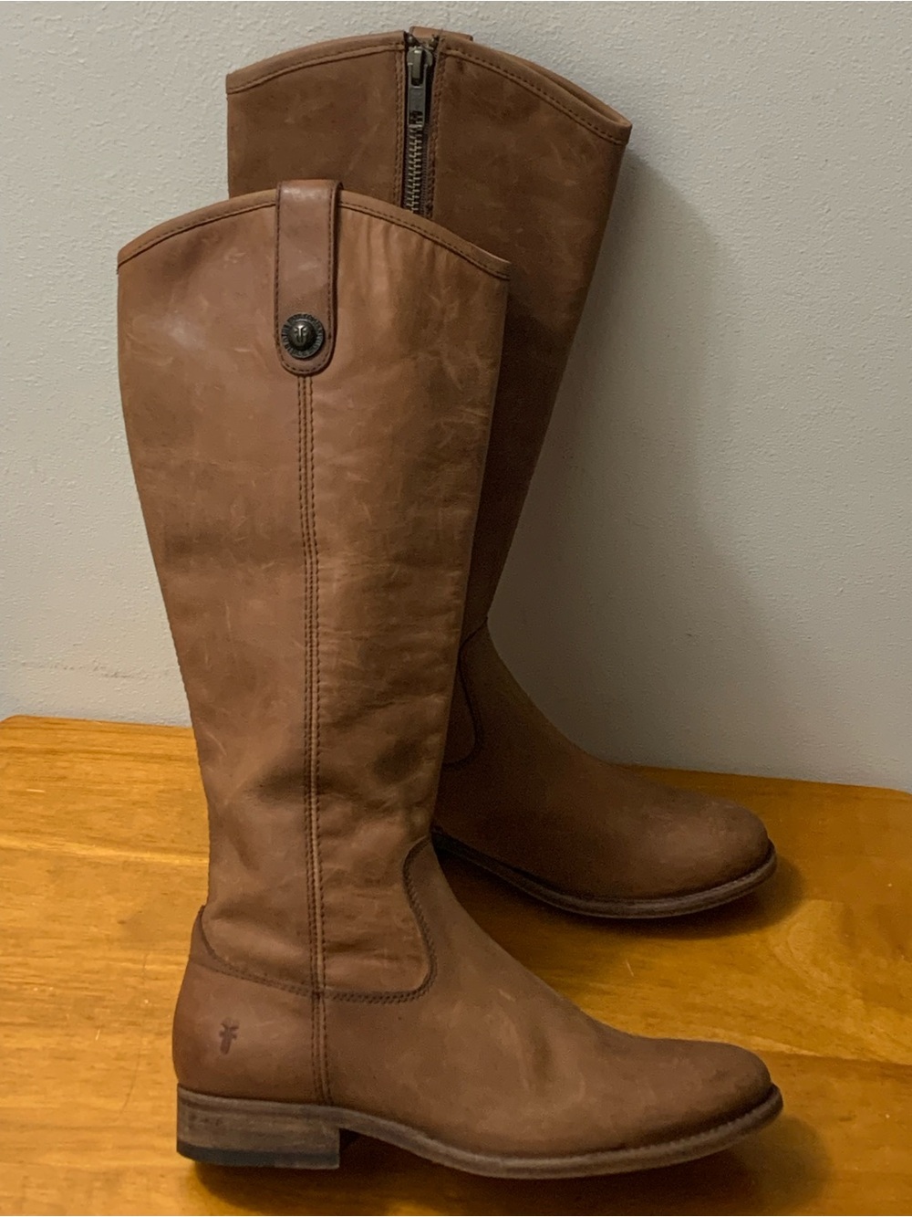 FRYE Melissa Button Tall Riding Leather Boots In Cognac Wmns Sz 5.5B Preowned